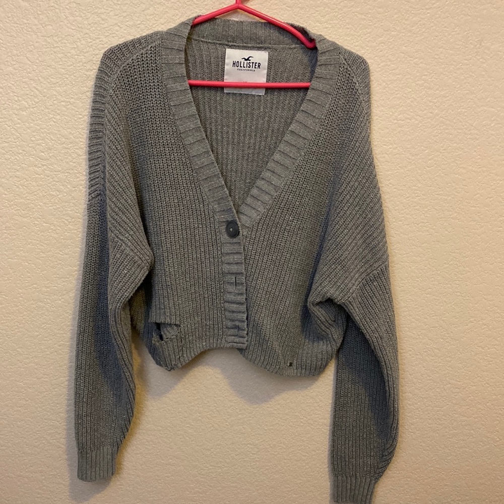 Hollister Cropped Knit Cardigan Grey